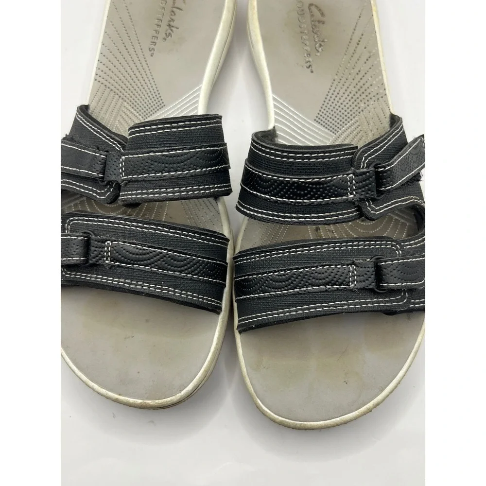 Clarks Cloudsteppers‎ Black Adjustable Strap Slide Sandals Womens 8 Summer Beach
